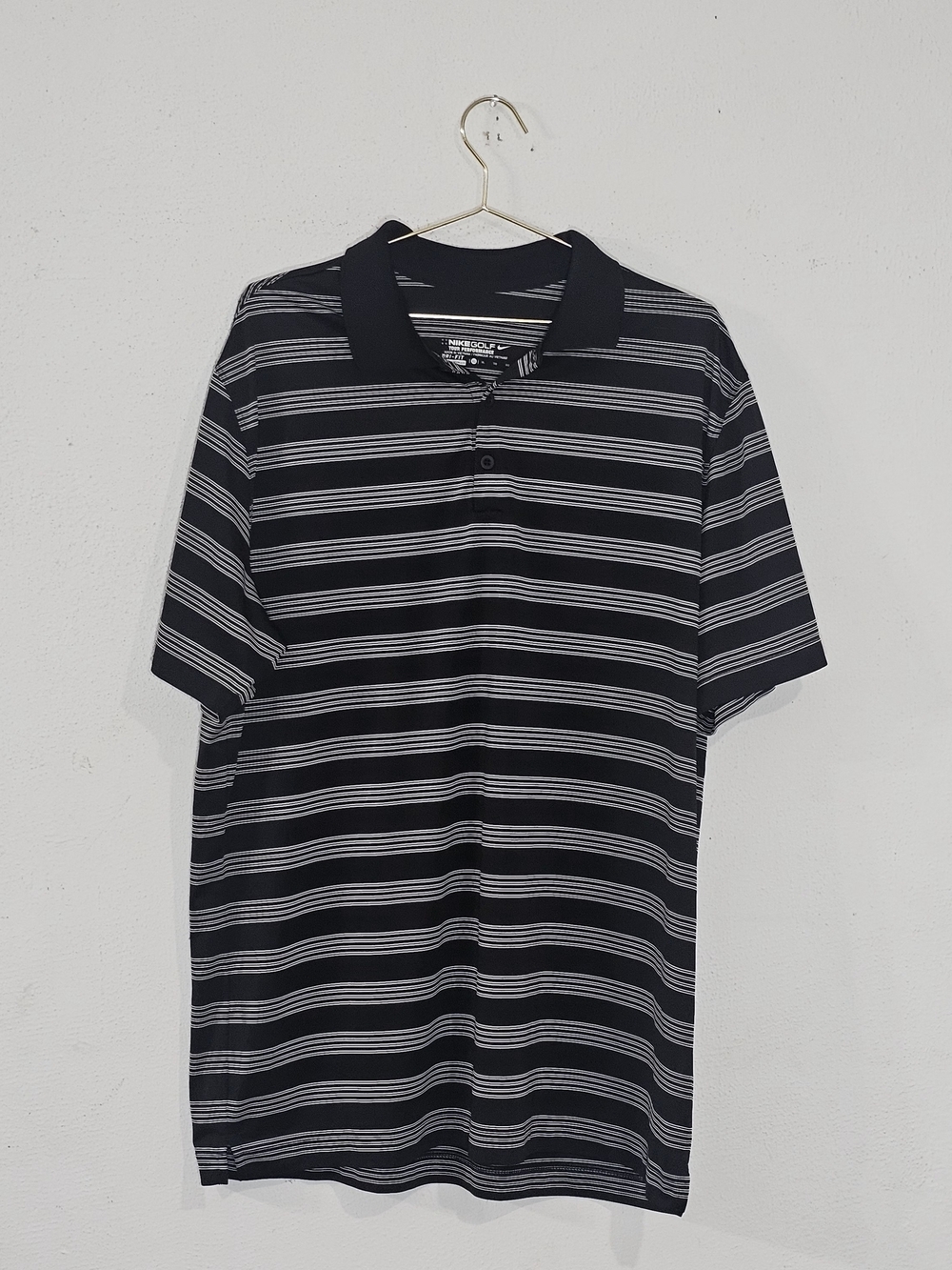 Nike Golf Shirt Mens XL Polo Tour Performance Dri-Fit Black White Striped Golfin
